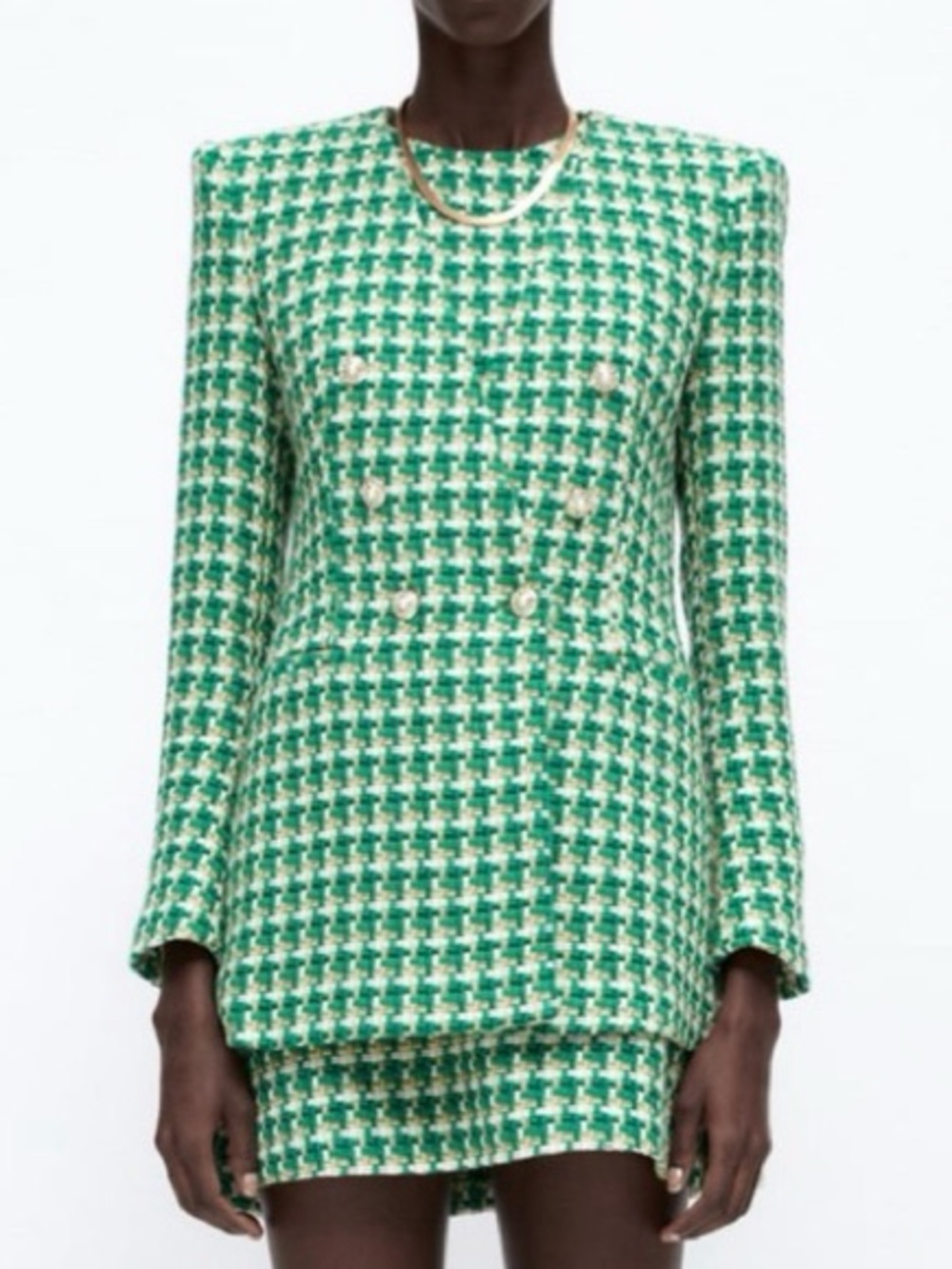 Zara Green Tweed Skirt and Blazer Set